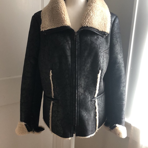 Velvet by Graham & Spencer Faux Fur lined & Faux Suede Aviator Jacket EUC Sz. XL - Picture 6 of 8